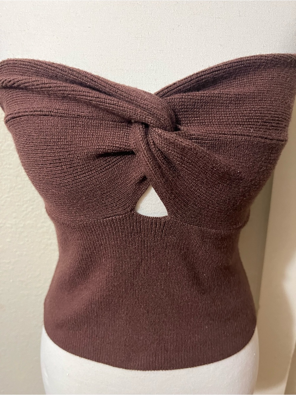 Chocolate Brown Twist-Front Strapless Knit Top
